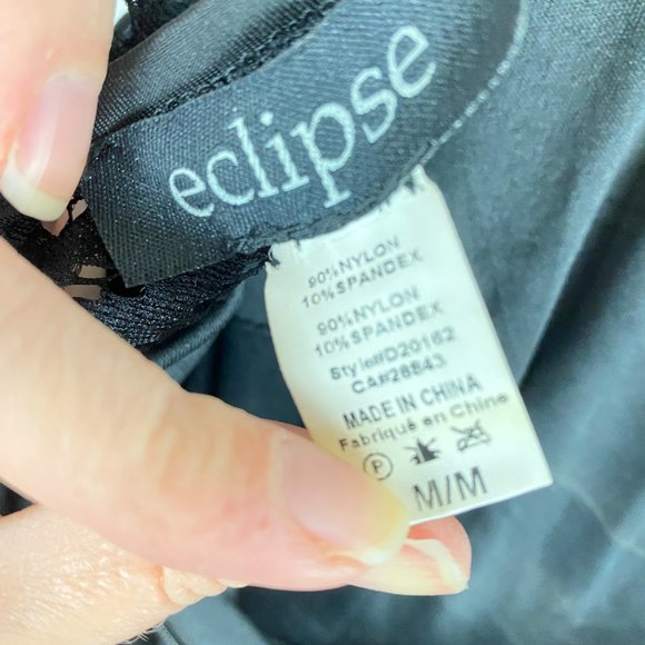 Eclipse Black Evening Cocktail Party Dress with Lace and Capped Sleeves - Picture 9 of 10